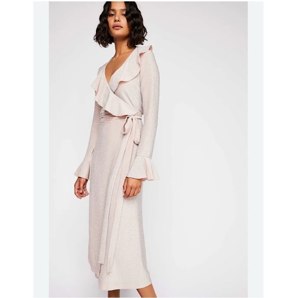 Free People New! One More Tome Lurex Shimmer Wrap Midi Dress
